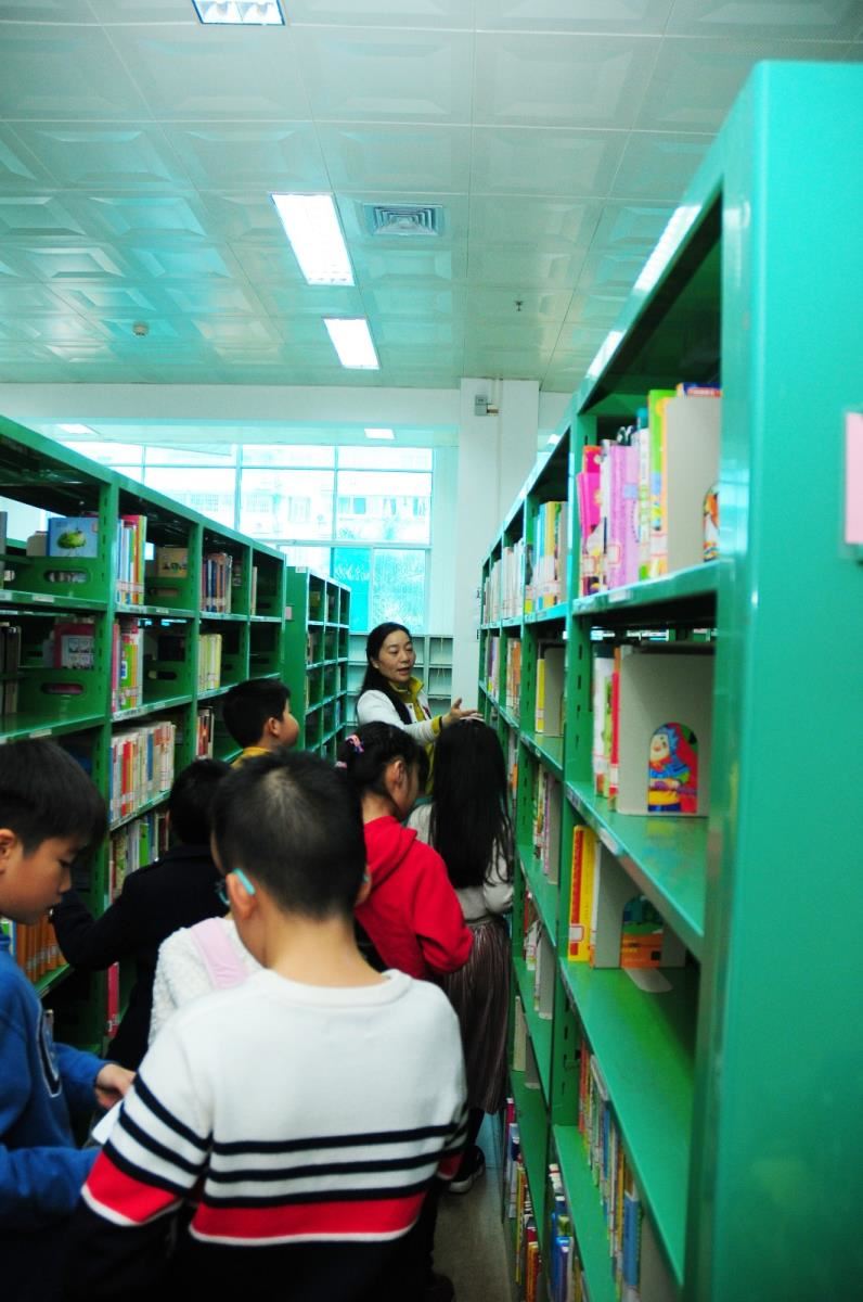 同学们在书架间选书