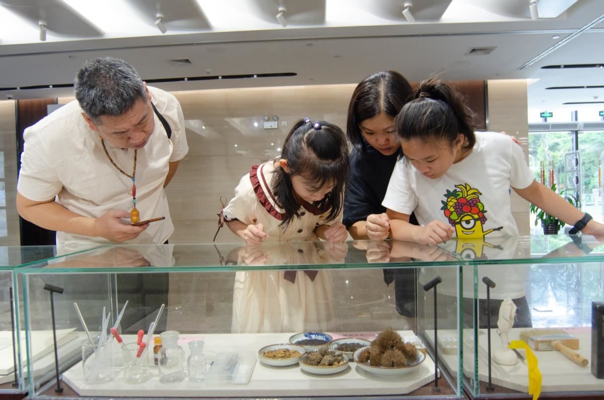 读者观看展出的染纸材料